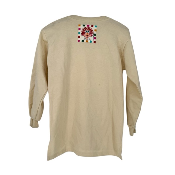 Vintage Zoodles 1996 Cream Bow Button Red Hair Girly Graphic Sweater Size 10-12 - Picture 2 of 11